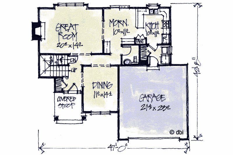 Architectural House Design - Floor Plan - Main Floor for Country House Plan #20-2042 - 4 bed, 2.5 bath