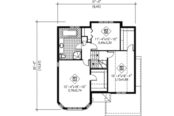Floor Plan - Upper Floor for European House Plan #25-4153 - 3 bed, 1.5 bath