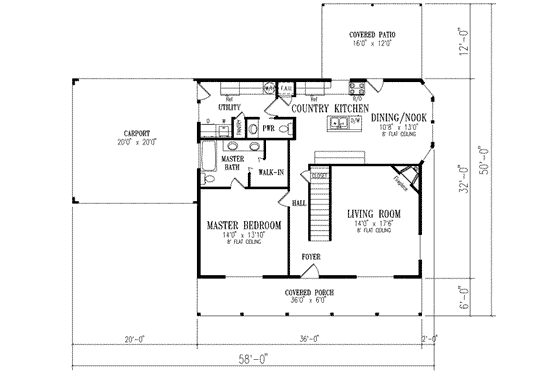 Floor Plan - Main Floor for Farmhouse House Plan #1-377 - 3 bed, 2.5 bath