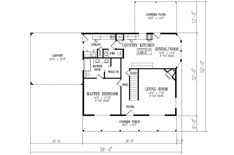 Home Plan - Floor Plan - Main Floor for Farmhouse House Plan #1-377 - 3 bed, 2.5 bath