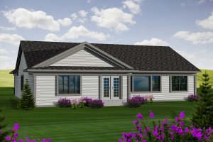 Exterior - Rear Elevation for Ranch House Plan #70-1115 - 2 bed, 2 bath