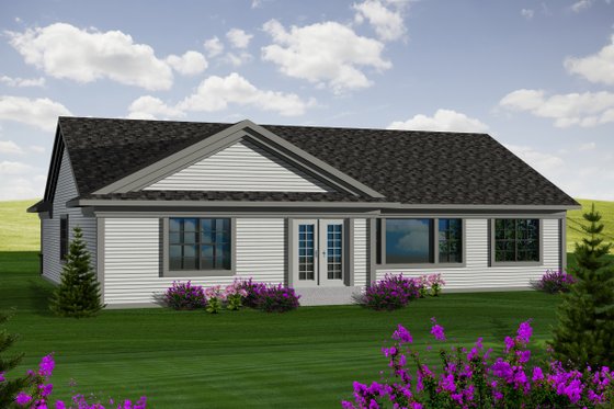 Exterior - Rear Elevation for Ranch House Plan #70-1115 - 2 bed, 2 bath