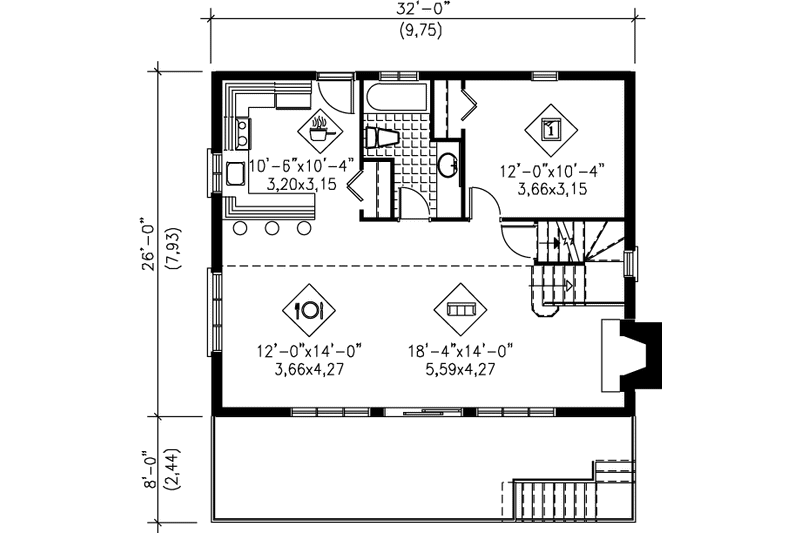 Dream House Plan - Floor Plan - Main Floor for Modern House Plan #25-2290 - 4 bed, 1 bath