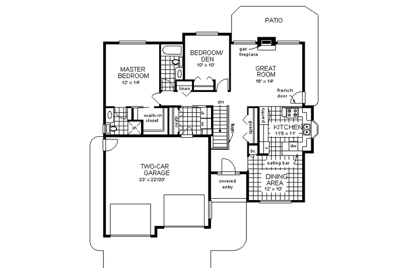 Home Plan - Floor Plan - Main Floor for Ranch House Plan #18-1022 - 2 bed, 2 bath