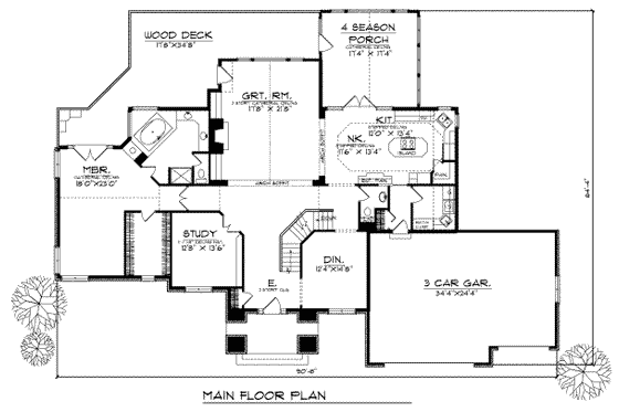 Floor Plan - Main Floor for European House Plan #70-473 - 4 bed, 3.5 bath
