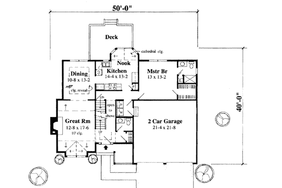 Floor Plan - Main Floor for Traditional House Plan #75-133 - 3 bed, 2.5 bath