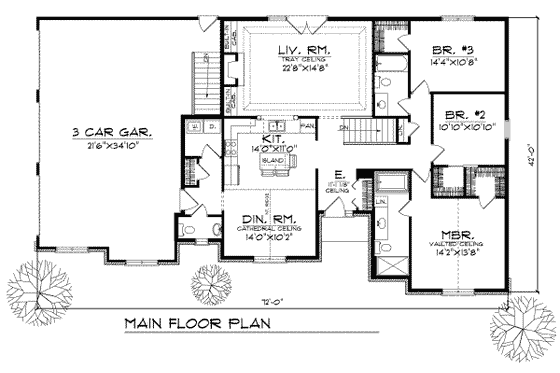 Floor Plan - Main Floor for Traditional House Plan #70-207 - 3 bed, 2.5 bath