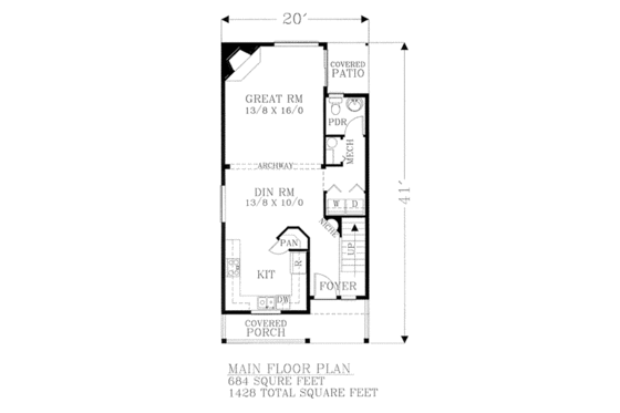 Floor Plan - Main Floor for Cottage House Plan #53-127 - 3 bed, 2.5 bath