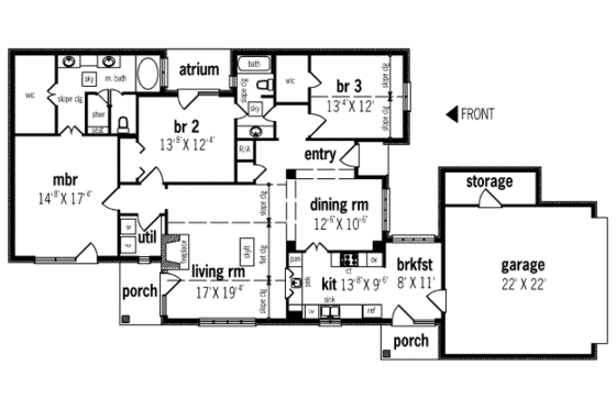 Floor Plan - Main Floor for Traditional House Plan #45-307 - 3 bed, 2 bath