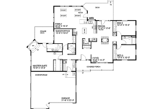 Floor Plan - Main Floor for Ranch House Plan #60-209 - 4 bed, 3 bath