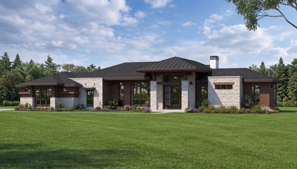 Exterior - Front Elevation 2 for Modern House Plan #1057-50 - 4 bed, 4.5 bath