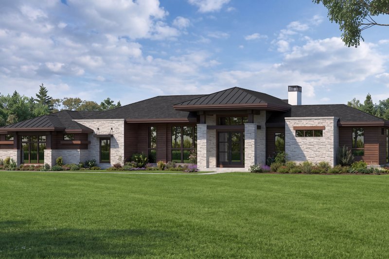 Home Plan - Exterior - Front Elevation 2 for Modern House Plan #1057-50 - 4 bed, 4.5 bath