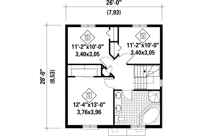 Dream House Plan - Floor Plan - Upper Floor for European House Plan #25-4469 - 3 bed, 1 bath