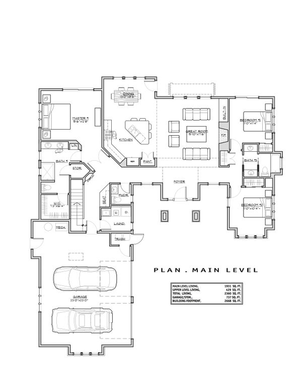 House Blueprint - Craftsman Floor Plan - Main Floor Plan #892-13