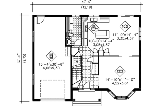 Floor Plan - Main Floor for Traditional House Plan #25-229 - 3 bed, 1.5 bath