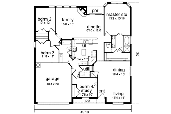 Floor Plan - Main Floor for Traditional House Plan #84-131 - 4 bed, 2 bath