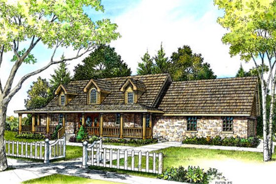 Exterior - Front Elevation for Country House Plan #140-113 - 3 bed, 2.5 bath