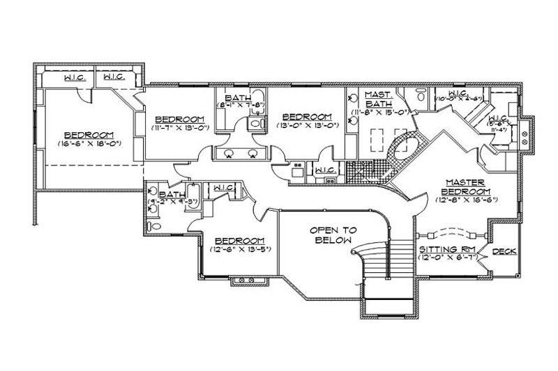 Dream House Plan - Floor Plan - Upper Floor for Traditional House Plan #5-437 - 6 bed, 4.5 bath