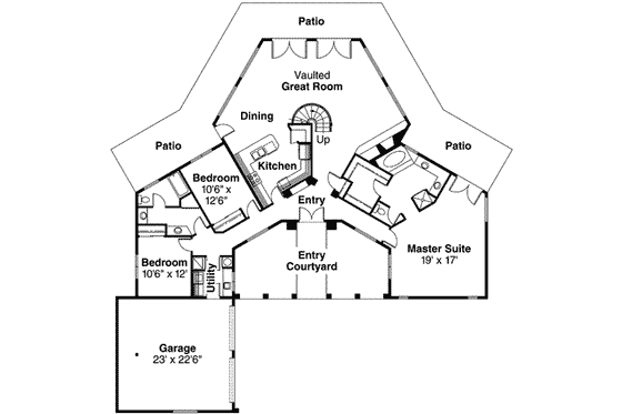 Floor Plan - Main Floor for Mediterranean House Plan #124-118 - 3 bed, 2 bath