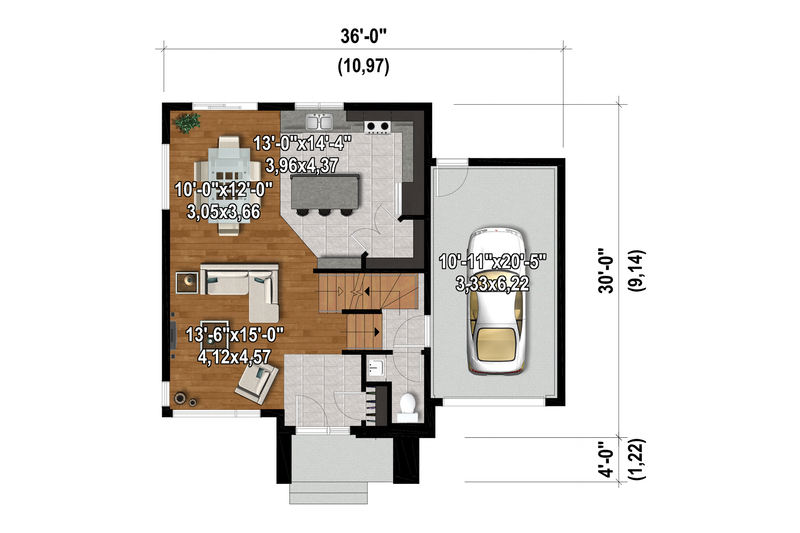 House Blueprint - Floor Plan - Main Floor for Contemporary House Plan #25-4876 - 3 bed, 1.5 bath