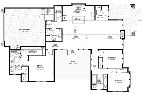 Floor Plan - Main Floor for Craftsman House Plan #895-82 - 3 bed, 2 bath