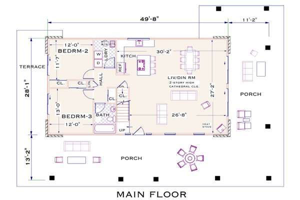 House Blueprint - Floor Plan - Lower Floor for Cottage House Plan #3-351 - 4 bed, 2 bath