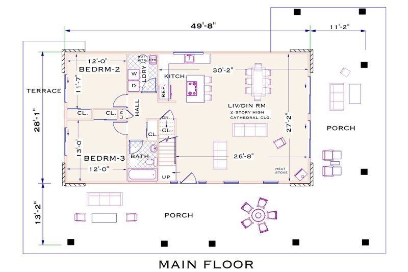 House Blueprint - Floor Plan - Lower Floor for Cottage House Plan #3-351 - 4 bed, 2 bath