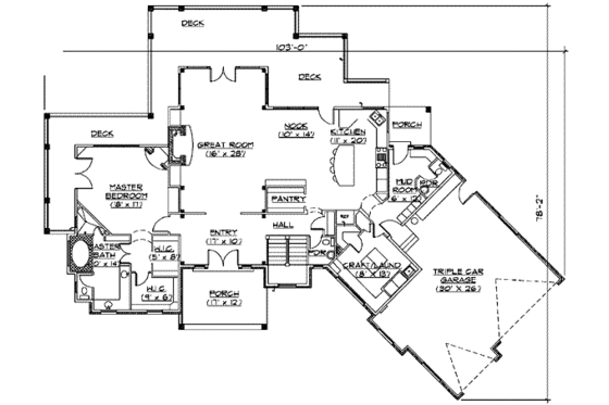 Floor Plan - Main Floor for Craftsman House Plan #5-147 - 3 bed, 3.5 bath