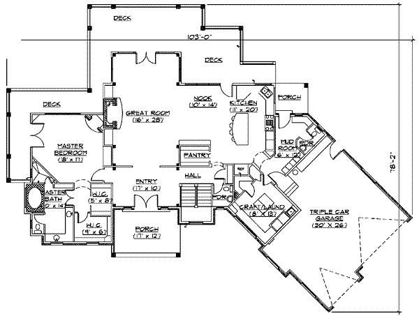 Architectural House Design - Craftsman Floor Plan - Main Floor Plan #5-147
