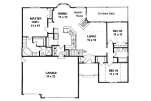 Floor Plan - Main Floor for Ranch House Plan #58-197 - 3 bed, 2 bath