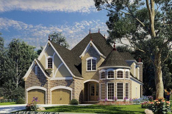 Exterior - Front Elevation 4 for European House Plan #17-3284 - 4 bed, 2.5 bath