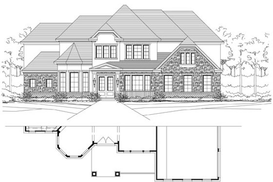Exterior - Front Elevation 4 for Traditional House Plan #411-181 - 5 bed, 3 bath