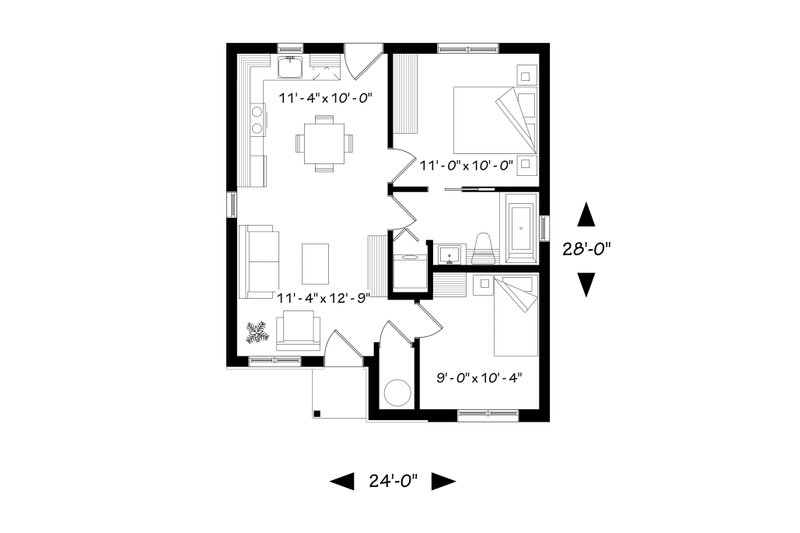 Architectural House Design - Floor Plan - Main Floor for Cabin House Plan #23-2684 - 2 bed, 1 bath
