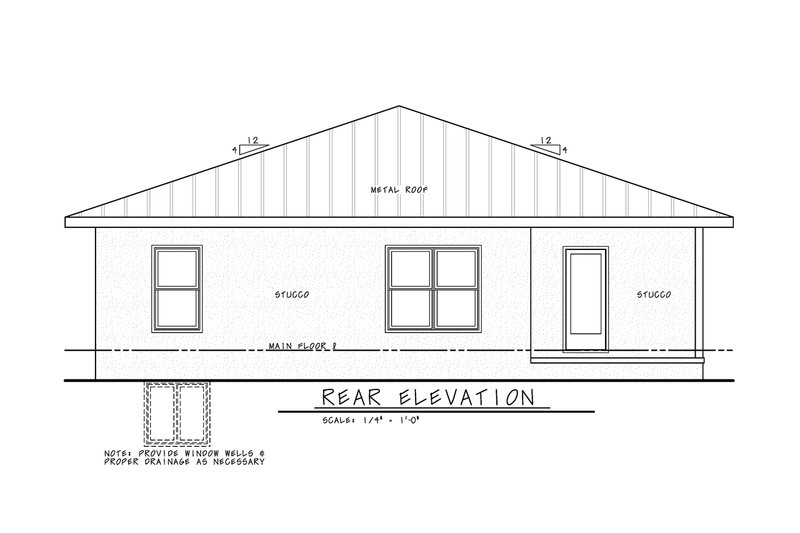 Architectural House Design - Exterior - Rear Elevation 1 for Modern House Plan #20-2595 - 3 bed, 2 bath