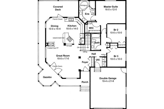 Floor Plan - Main Floor for Country House Plan #126-130 - 3 bed, 2 bath