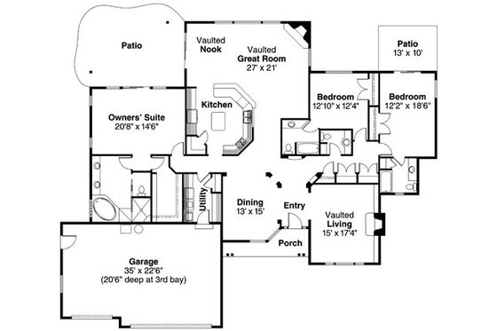 Floor Plan - Main Floor for Ranch House Plan #124-744 - 3 bed, 3.5 bath