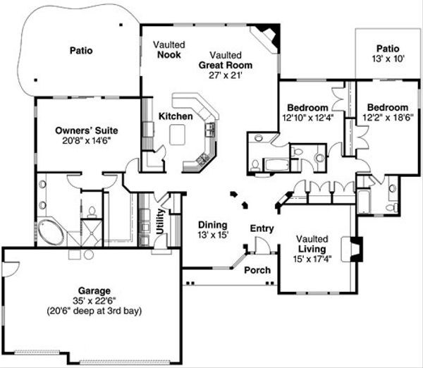 Architectural House Design - Ranch Floor Plan - Main Floor Plan #124-744