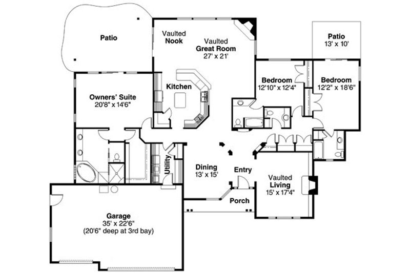 Architectural House Design - Floor Plan - Main Floor for Ranch House Plan #124-744 - 3 bed, 3.5 bath