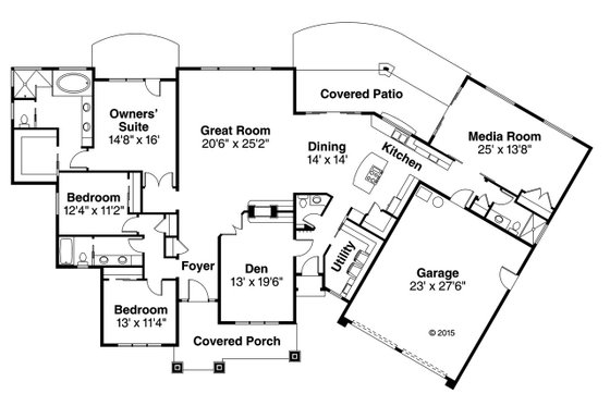 Floor Plan - Main Floor for Prairie House Plan #124-1012 - 3 bed, 3.5 bath
