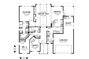 Floor Plan - Main Floor for Craftsman House Plan #48-410 - 2 bed, 2 bath