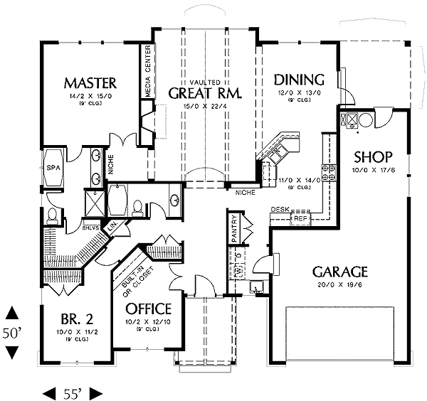 Architectural House Design - Craftsman Floor Plan - Main Floor Plan #48-410