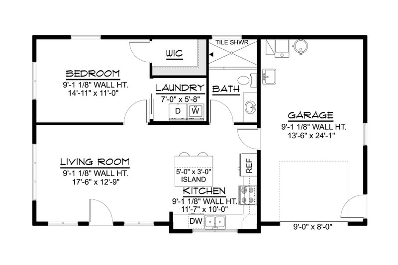 House Blueprint - Floor Plan - Main Floor for Modern House Plan #1064-497 - 1 bed, 1 bath