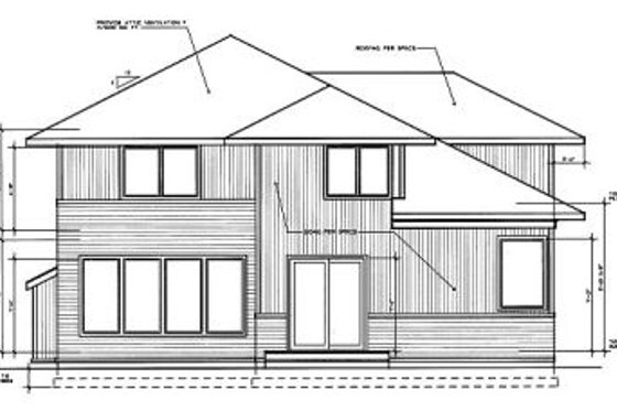 Exterior - Rear Elevation for Prairie House Plan #94-214 - 3 bed, 2.5 bath