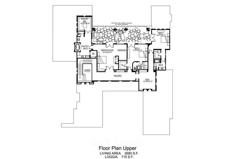 Architectural House Design - Floor Plan - Upper Floor for Mediterranean House Plan #484-8 - 4 bed, 5 bath