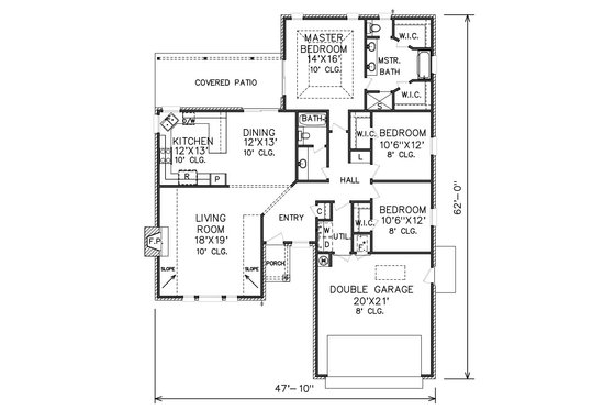 Floor Plan - Main Floor for Traditional House Plan #65-108 - 3 bed, 2 bath