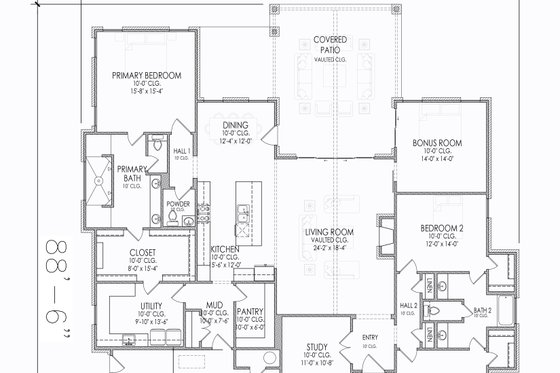 Floor Plan - Main Floor for Traditional House Plan #1098-9 - 3 bed, 2.5 bath