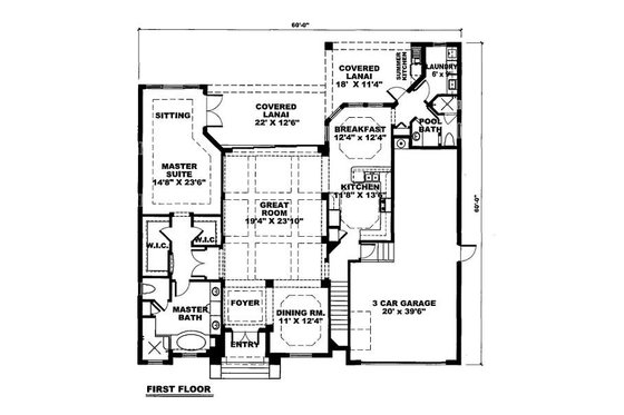 Floor Plan - Main Floor for Mediterranean House Plan #27-291 - 3 bed, 4 bath