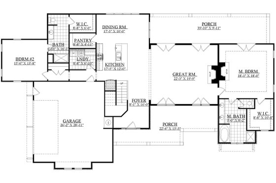 Floor Plan - Main Floor for Craftsman House Plan #1071-23 - 4 bed, 3 bath