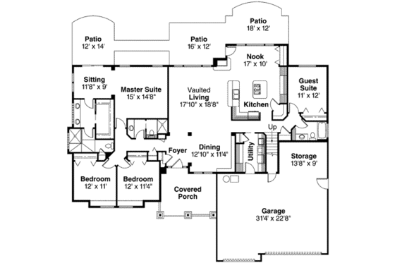 Floor Plan - Main Floor for Ranch House Plan #124-371 - 4 bed, 3 bath
