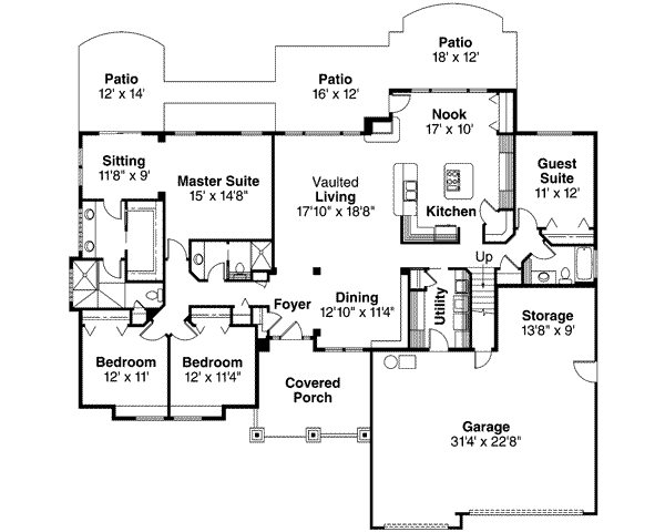 Home Plan - Ranch Floor Plan - Main Floor Plan #124-371